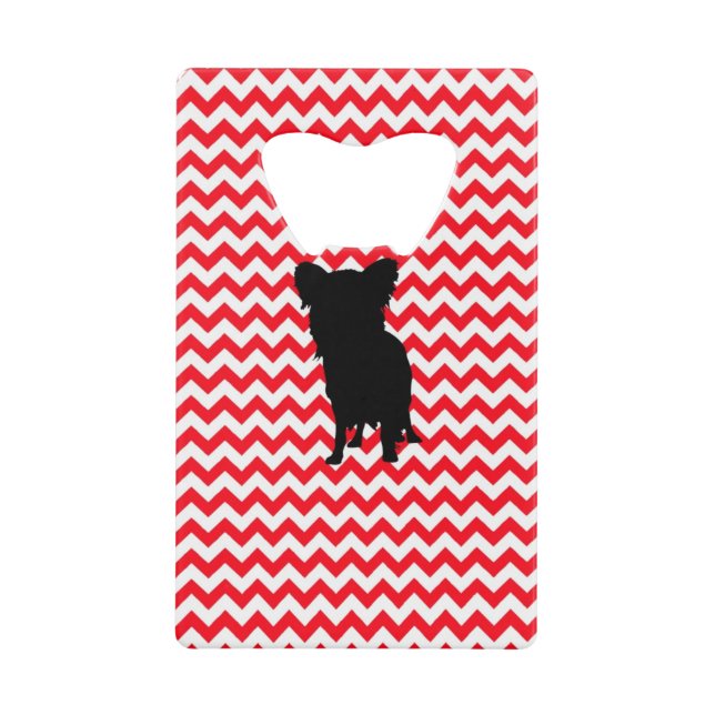 Fire Truck Red Chevron With Yorkie Silhouette Credit Card Bottle Opener (Front)