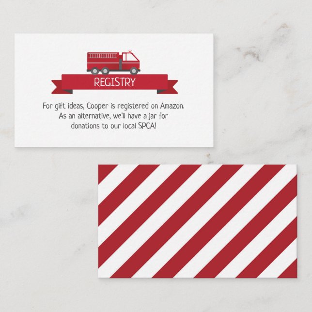 Fire Truck Registry Card for Firefighter Birthday (Front/Back)