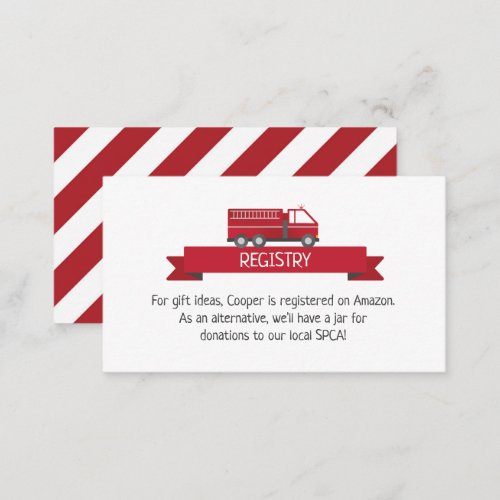 Fire Truck Registry Card for Firefighter Birthday