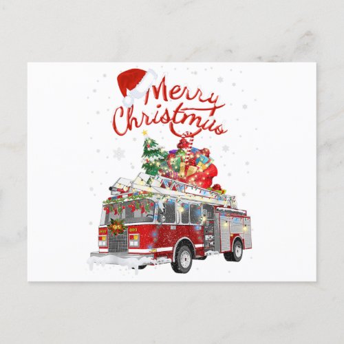 Fire Truck Santa Merry Christmas Postcard