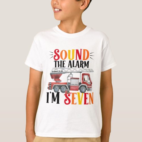 Fire Truck Sound The Alarm 7th Birthday T_Shirt