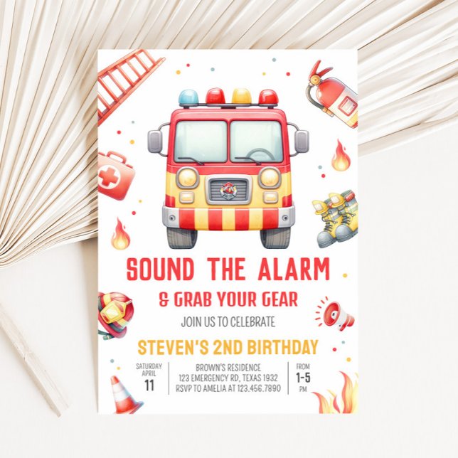 Fire Truck Sound the Alarm Baby Shower Invitation (Fire Truck Birthday Party Invitation)