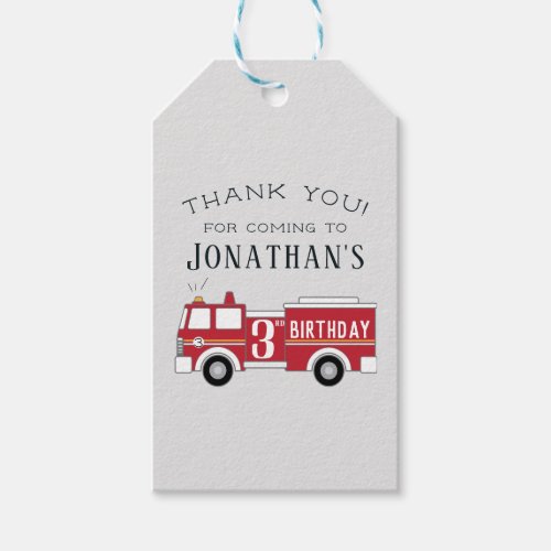 Fire truck thank you favor tag