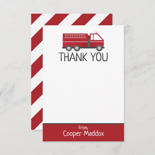 Fire Truck Thank You Note for Firefighter Birthday