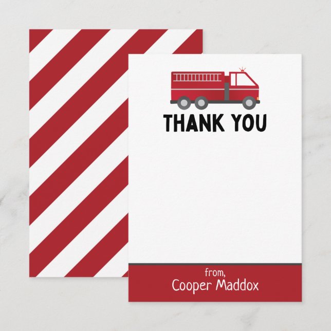 Fire Truck Thank You Note for Firefighter Birthday Card (Front/Back)