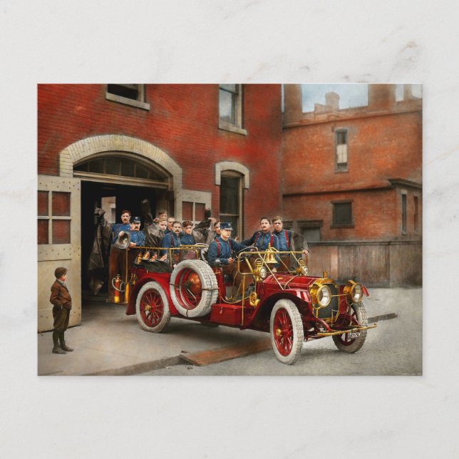 Fire Truck - The flying squadron 1911 Postcard (Front)