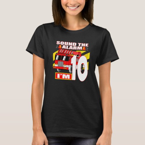 Fire Truck Theme  10 Yearl Old Birthday T_Shirt