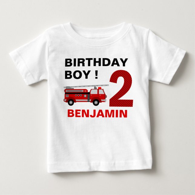 Fire Truck Theme 2nd Birthday Party Baby T-Shirt (Front)