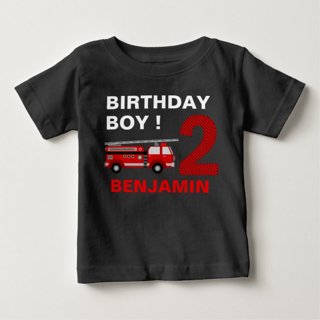 Fire Truck Theme 2nd Birthday Party Baby T-Shirt (Front)