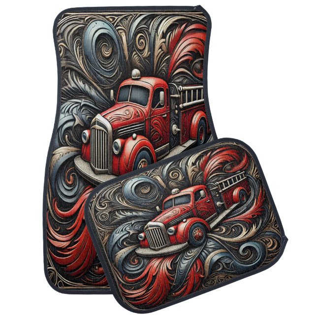 Fire Truck Tribute on  Car Floor Mat (Set)