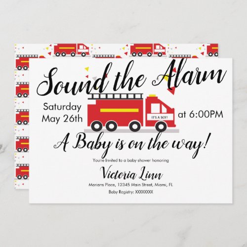 Fire Truck Vehicle Baby Shower Confetti Invitation