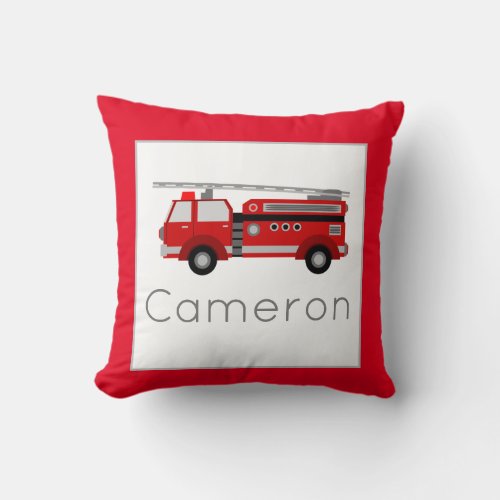 Fire Truck Vehicle Theme Nursery Red Border Throw Pillow