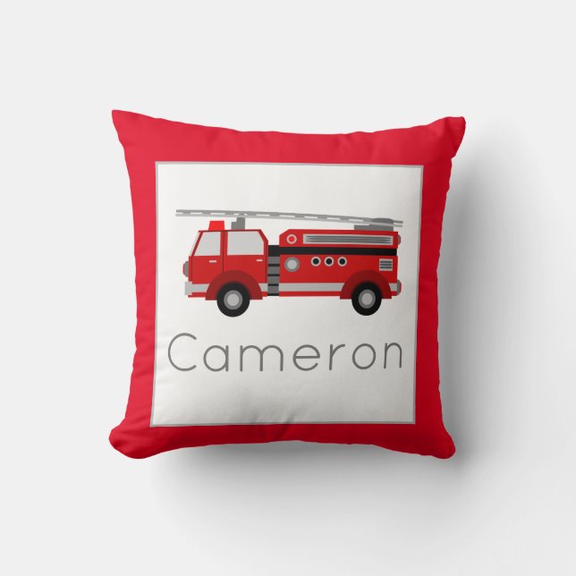Fire Truck Vehicle Theme Nursery Red Border Throw Pillow (Front)