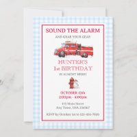 Fire Truck Watercolor Birthday Invitation
