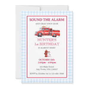 Fire Truck Watercolor Birthday Invitation