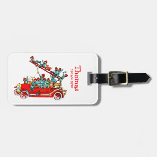 Fire Truck with Kids Luggage Tag