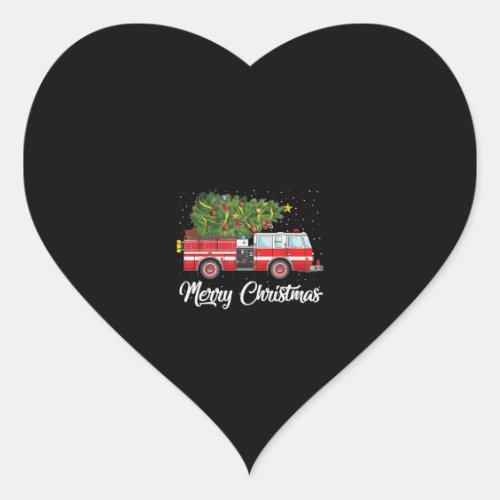 Fire Truck Xmas Tree Firefighter Merry Christmas Heart Sticker