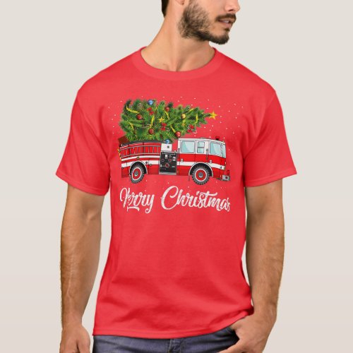 Fire Truck Xmas Tree Funny Firefighter Gift Merry  T_Shirt