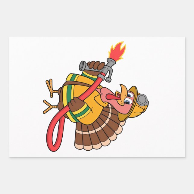Fire trucks Firefighter Thanksgiving Turkey   Wrapping Paper Sheets (Front)