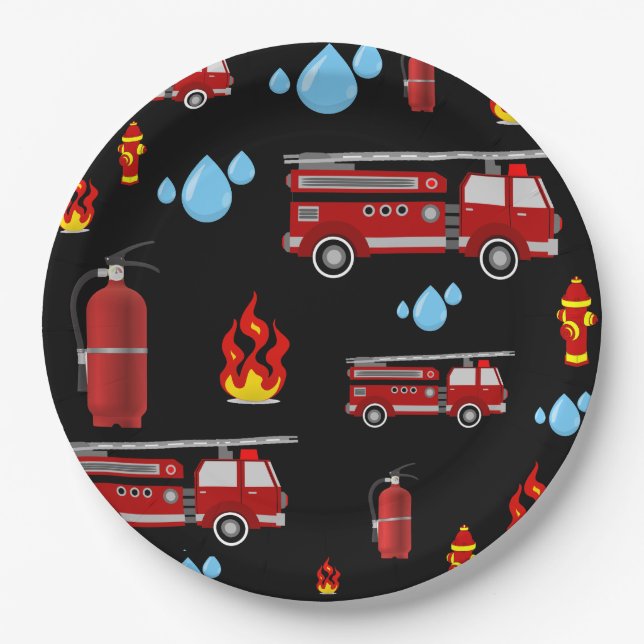 Fire Trucks Kids Party Boys Paper Napkins Paper Plates (Front)