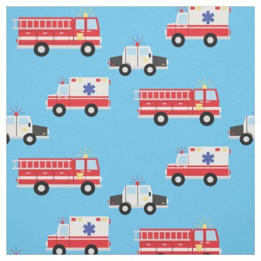 Fire Trucks Police Ambulance Cute Kids Emergency Fabric