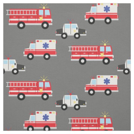Fire Trucks Police Ambulance Cute Kids Emergency Fabric
