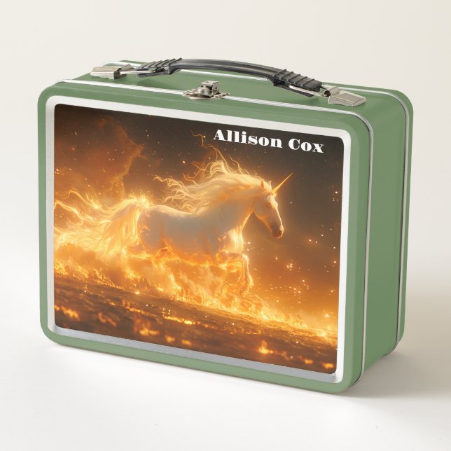 Fire Unicorn  Metal Lunch Box (Front)