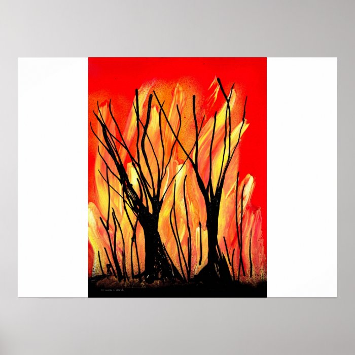 Fire v1 Spray Paint Painting w burnt trees Print