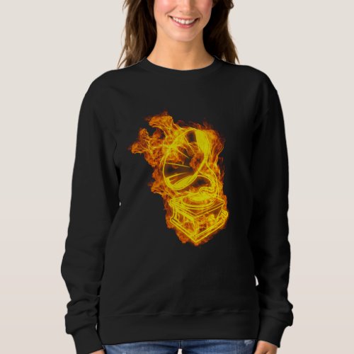Fire Vinyl Player Flames Record Player Sweatshirt