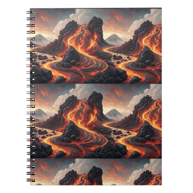 Fire Volcano Flowing Lava Landscape Pattern Art Notebook (Front)