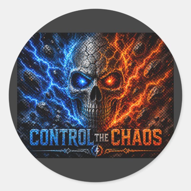 Fire vs Ice Skull 3D Shirt –  Classic Round Sticker (Front)
