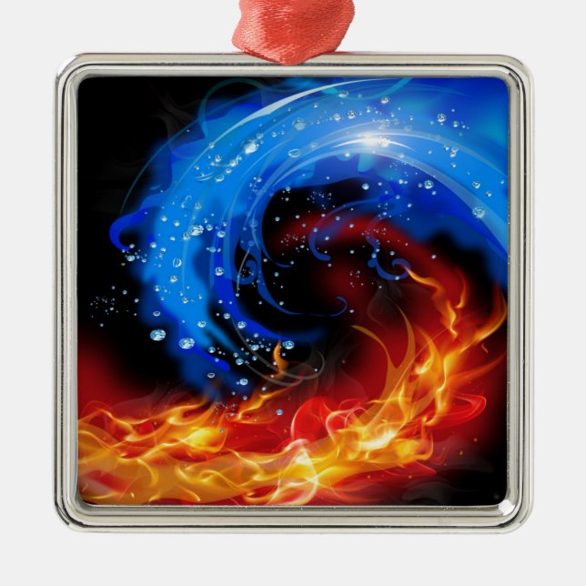 Fire & Water Cool Abstract Metal Ornament (Front)