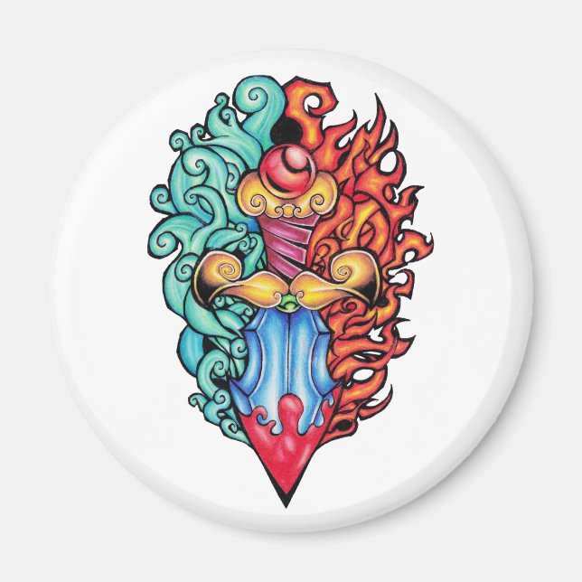 Fire & Water Dagger Tattoo Magnet (Front)
