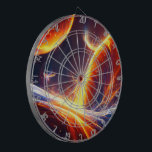 Fire Water Space Dart Board<br><div class="desc">Bright yellow and orange fire dark blue water space design.</div>