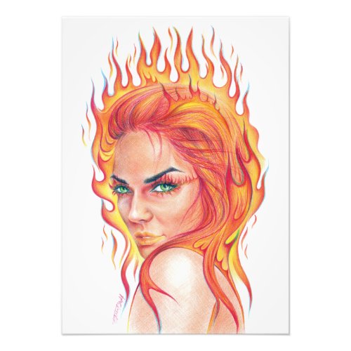 Fire Woman Surreal fantasy Portrait drawing art Photo Print