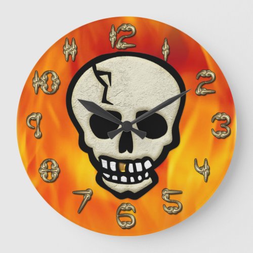 Fire_y Skull with Numerals Made of Bones Large Clock