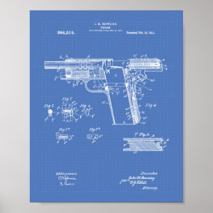 Firearm 1911 Patent Art Blueprint Poster