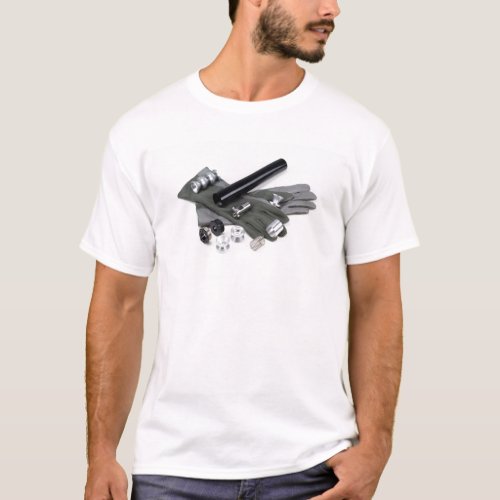 Firearm Suppressor Silencer with Military Gloves T_Shirt