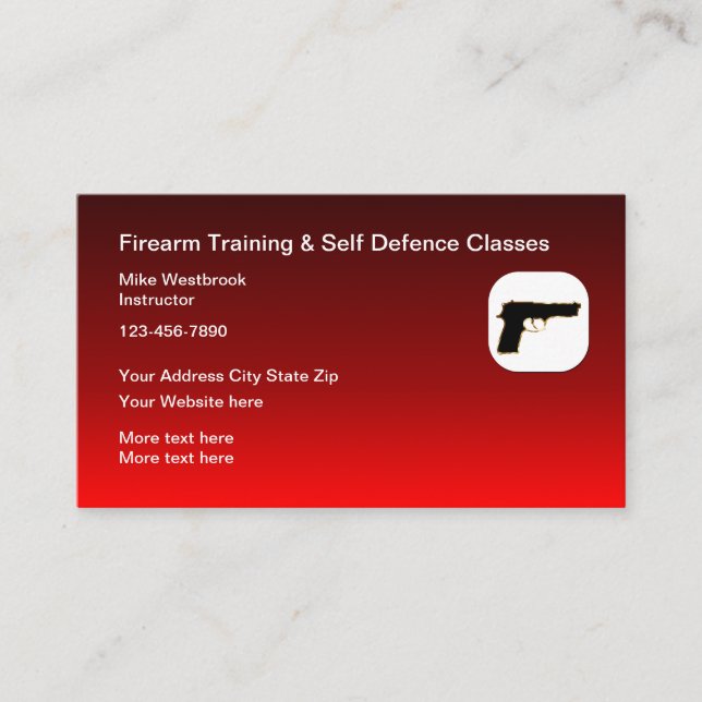 Firearms And Self Defense Classes Business Card (Front)