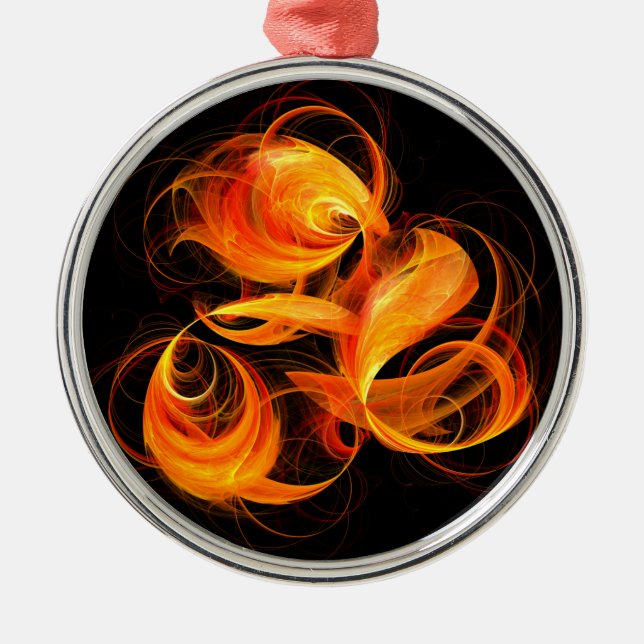 Fireball Abstract Art Round Metal Ornament (Front)
