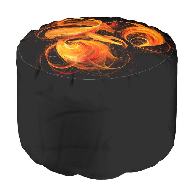 Fireball Abstract Art Round Pouf (Angled Front)