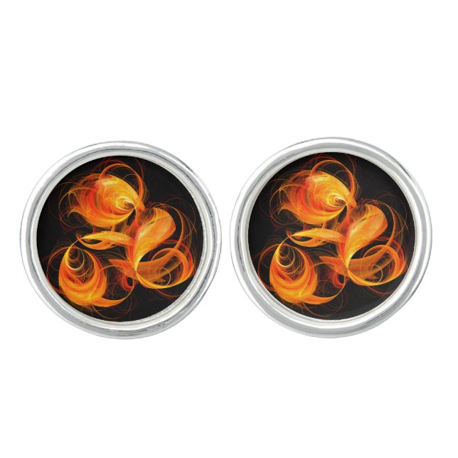 Fireball Abstract Art Silver Plated Cufflinks (Front)