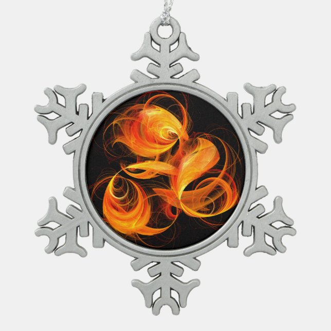 Fireball Abstract Art Snowflake Pewter Christmas Ornament (Front)