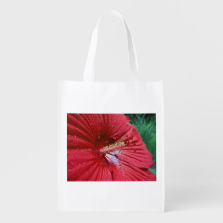 Fireball Hibiscus Flower With Raindrops Photo Reusable Grocery Bag