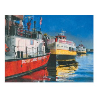 Fireboat and Ferry Painting Postcard