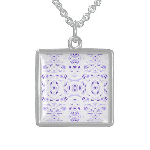 Firebrand Purple White Abstract Gouache Art Sterling Silver Necklace