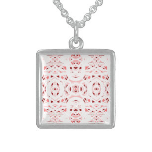 Firebrand Red White Abstract Gouache Art Sterling Silver Necklace