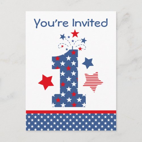 Firecracker 1st Birthday Postcard Invitation