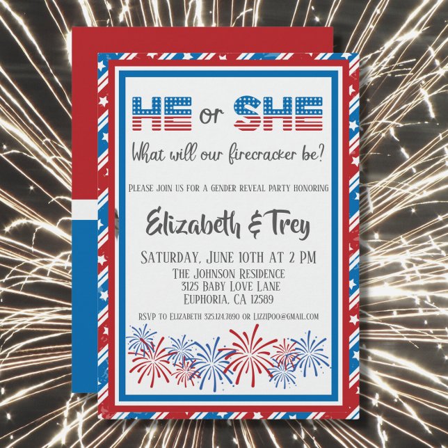 Firecracker 4th Of July Baby Gender Reveal Invitation (Creator Uploaded)