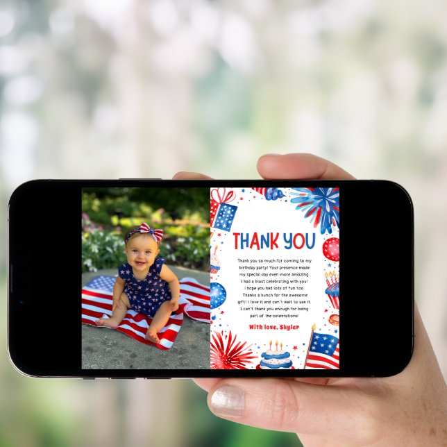 Firecracker 4th Of July Birthday Thank you card (Front Digital)